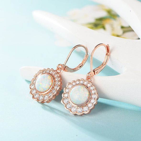 Opal Halo Sterling Silver Drop Earrings
