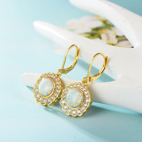Opal Halo Sterling Silver Drop Earrings