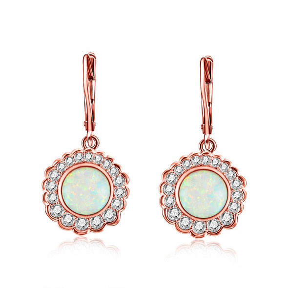 Opal Halo Sterling Silver Drop Earrings