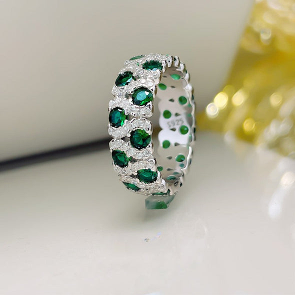 Rose Red and Emerald Green Eternity Wedding Band