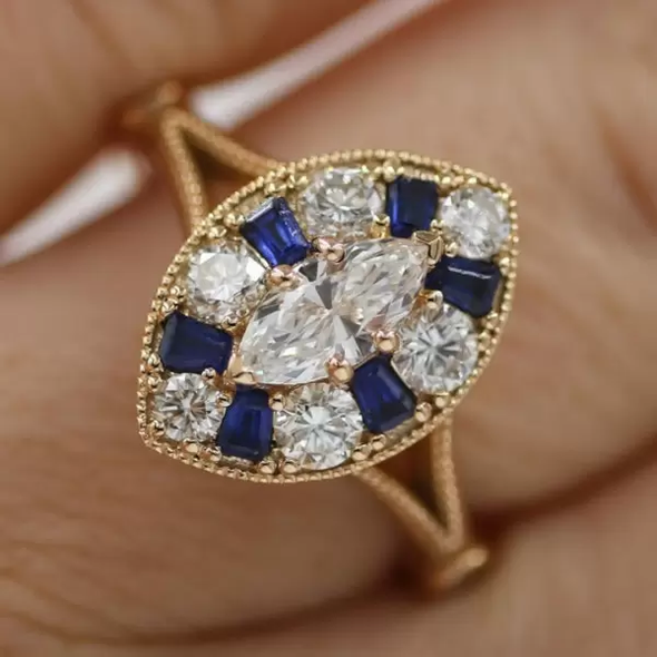 Art Deco 2.1ctw Marquise Cut White Sapphire Engagement Ring