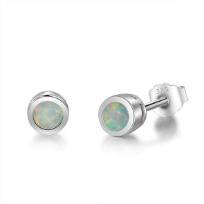 Classic Bezel Opal Sterling Silver Stud Earrings