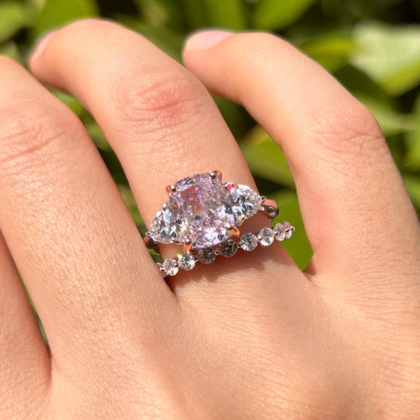 Stunning Pink Cushion Cut Sterling Silver Bridal Set For Women