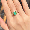 Vintage Green Cushion Cut Sterling Silver Engagement Ring In Golden Tone