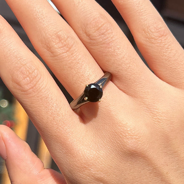 Unique Design Black Round Cut Sterling Silver Engagement Ring