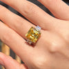 Three Stone Yellow Emerald Cut Sterling Silver Engagement Ring