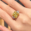 Three Stone Yellow Emerald Cut Sterling Silver Engagement Ring