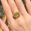 Three Stone Yellow Emerald Cut Sterling Silver Engagement Ring