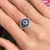 Vintage Two Tone Halo Sterling Silver Engagement Ring