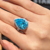 Gorgeous Blue Pear Cut Halo Sterling Silver Engagement Ring