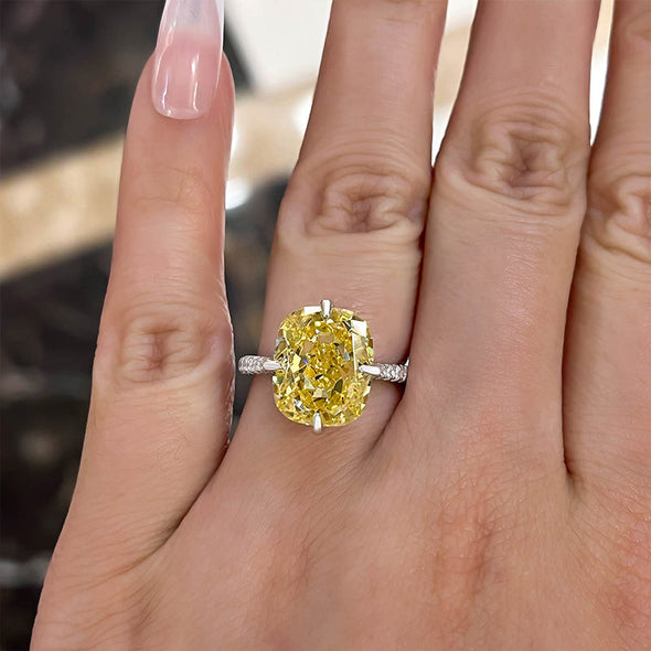 Yellow Stone Radiant Cut Engagement Ring in Sterling Silver for Wedding