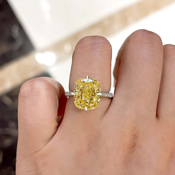 Yellow Stone Radiant Cut Engagement Ring in Sterling Silver for Wedding