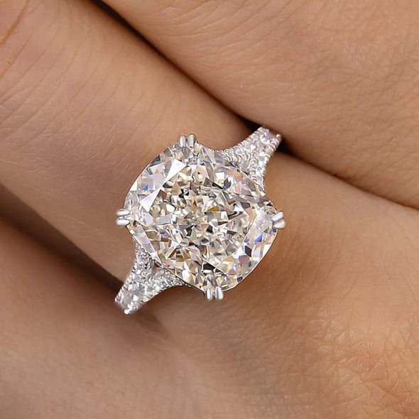 Luxurious Split Shank Cushion Cut Engagement Ring