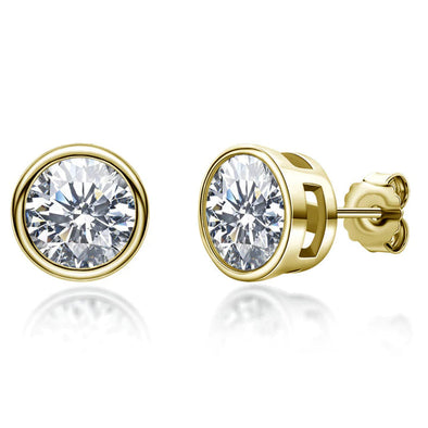 Bezel Round Cut Stud Earrings In Sterling Silver