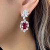 Flower Design Oval Cut Ruby Drop Earrings