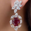 Flower Design Oval Cut Ruby Drop Earrings