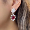 Flower Design Oval Cut Ruby Drop Earrings