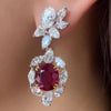 Flower Design Oval Cut Ruby Drop Earrings