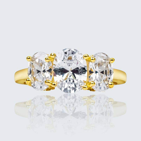 Golden Tone Three Stone Engagement Ring