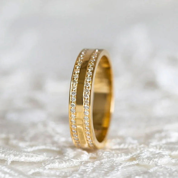 Classic 4mm Golden Tone Wedding Band In Sterling Silver