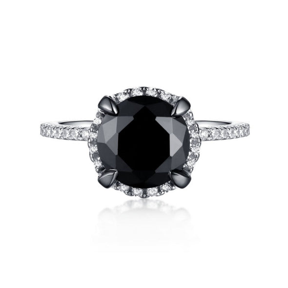 Halloween Design Black Halo Sterling Engagement Ring