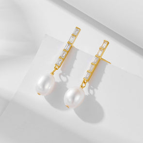 Elegant Pearls Sterling Silver Drop Earrings