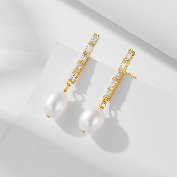 Elegant Pearls Sterling Silver Drop Earrings