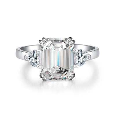 Three Stone Emerald Cut Sterling Silver Ring