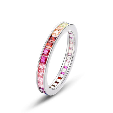 Colorful Rainbow Princess Cut Ring Wedding Band