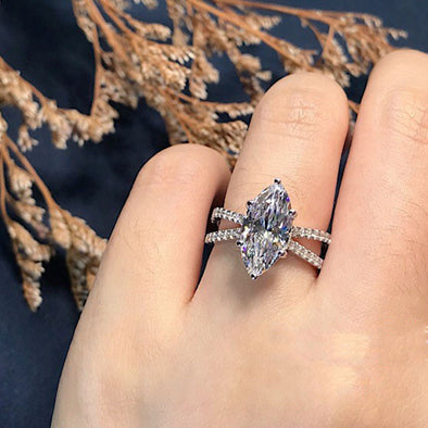 Gorgeous Marquise Cut Sterling Silver Engagement Ring