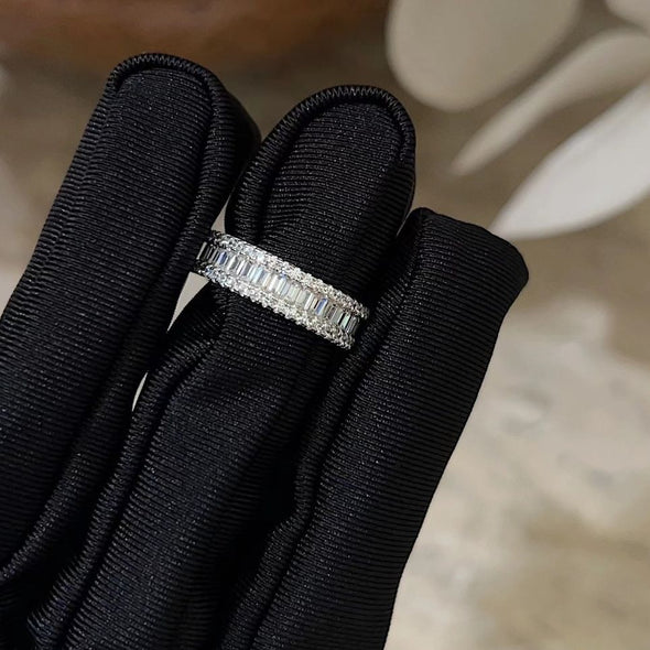 Three Rows Design Paved Sterling Silver Wedding Band