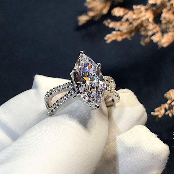 Gorgeous Marquise Cut Sterling Silver Engagement Ring
