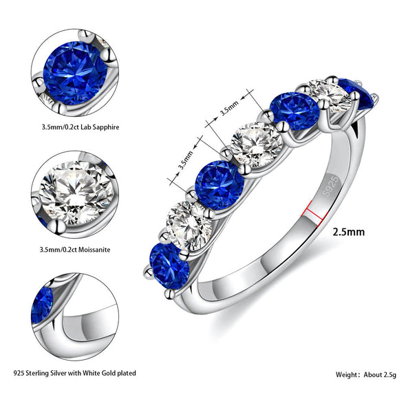 Two Tone Half Eternity Moissanite Silver Wedding Band
