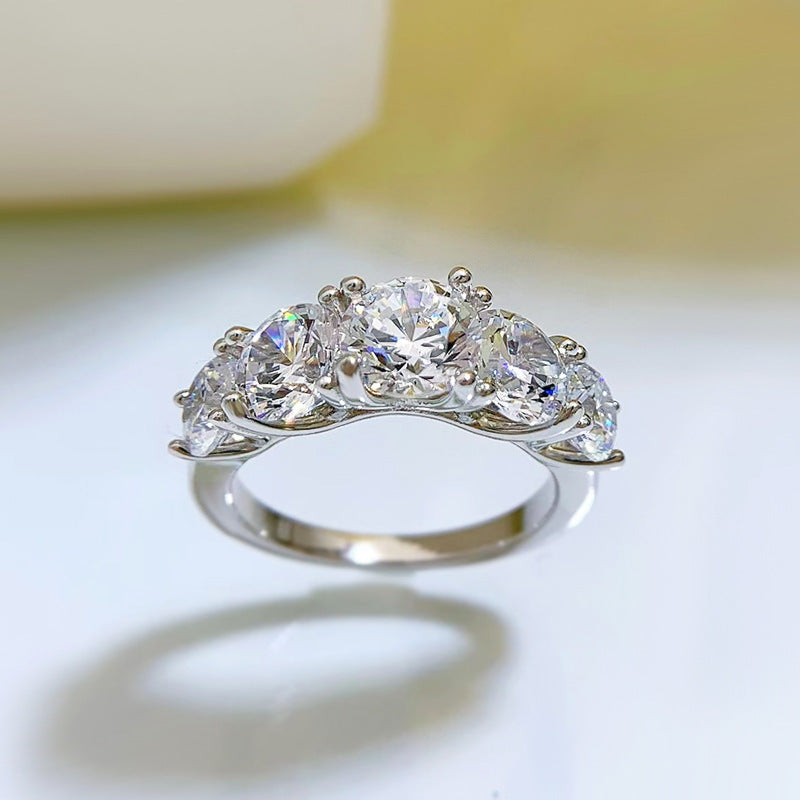 Luxury Five Stones Sterling Silver Band