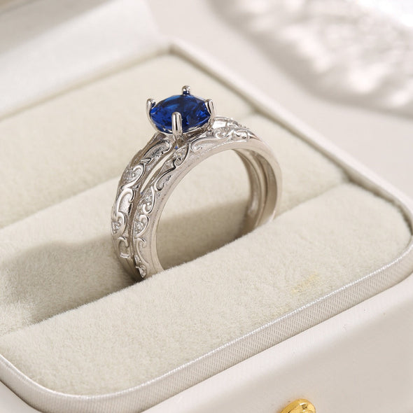 Vintage 2 Pcs Blue Round Cut Ring Set