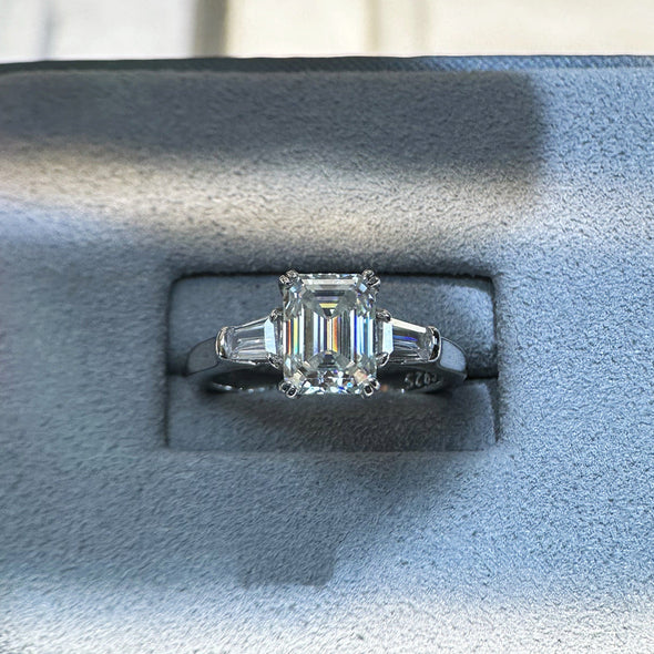 Classic Emerald Cut 2.0ct Moissanite Sterling Silver Engagement Ring