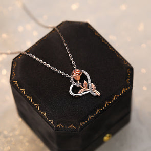 Heart Rose Design Sterling Silver Necklace For Mom