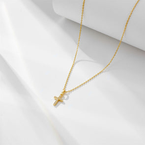 Paved Cross Design Sterling Silver Necklace