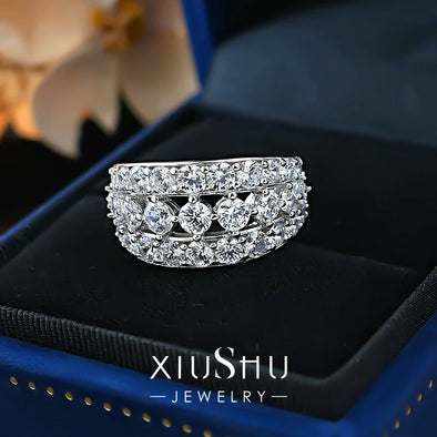 Stunning 3 Rows Sterling Silver Women's Wedding Band