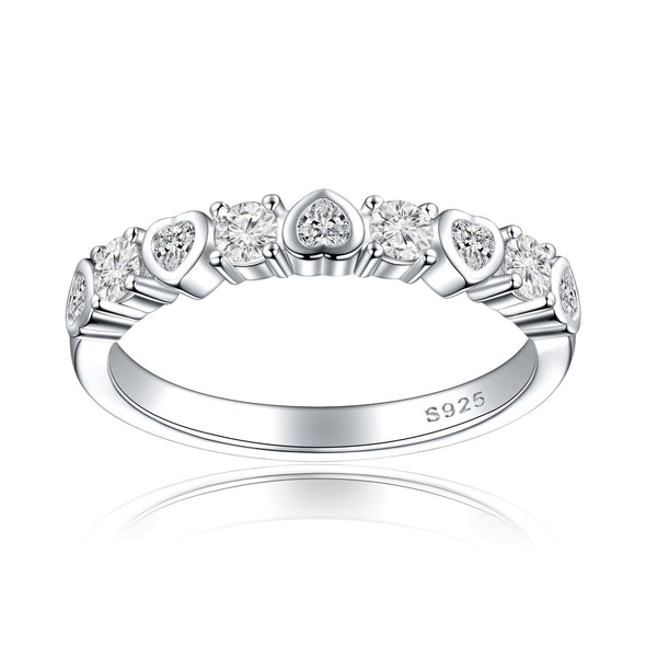 Unique Heart Round Cut Half Eterniry Silver Women's Wedding Band
