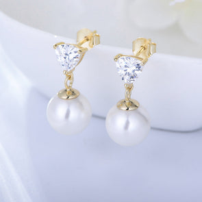 Simple Heart Sterling Silver Pearl Drop Earrings