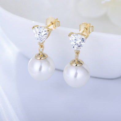 Simple Heart Sterling Silver Pearl Drop Earrings