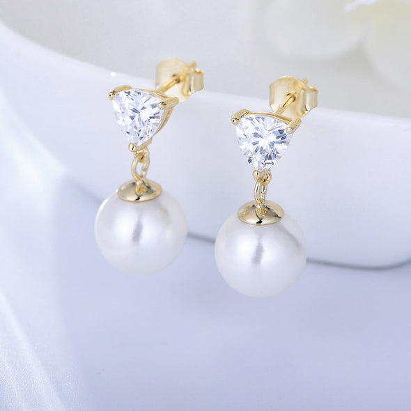 Simple Heart Sterling Silver Pearl Drop Earrings