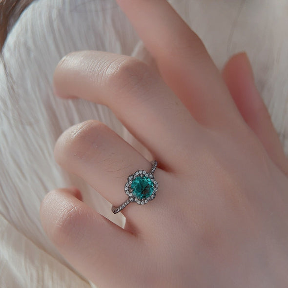 Vintage Paraiba Flower Design Sterling Silver Ring
