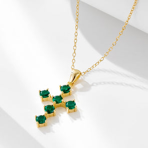 Vintage Emerald Green Cross Design Sterling Silver Necklace