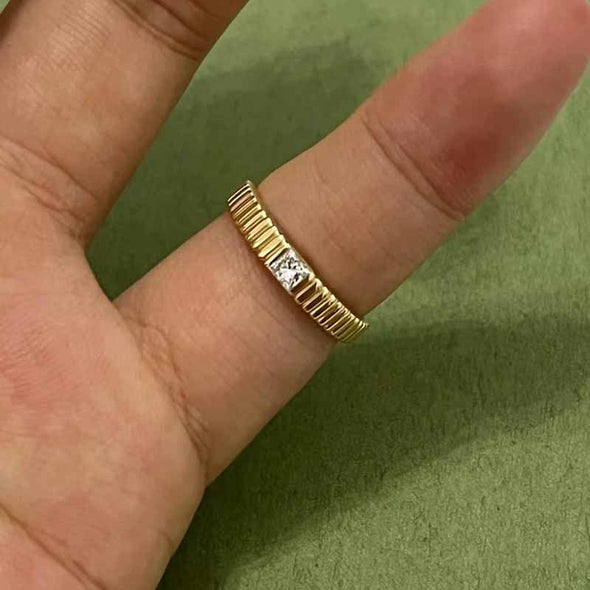 Grosgrain Design Golden Tone Wedding Band