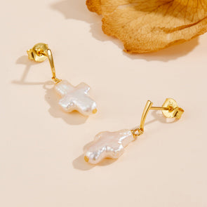 Cross Shape Pearl Drop Earrings