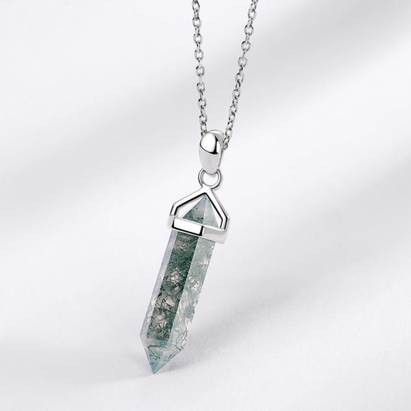 Green Moss Agate Warhead Design Sterling Silver Neckalce