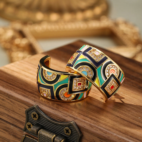 Vintage Colored Enamel C-Shaped Earrings