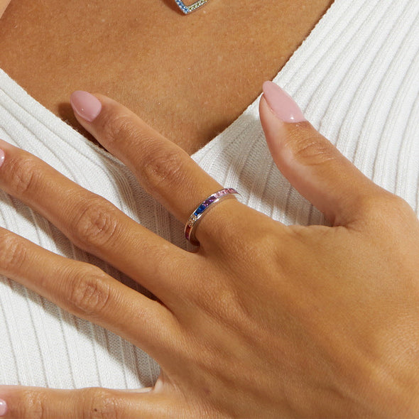 Colorful Rainbow Princess Cut Ring Wedding Band